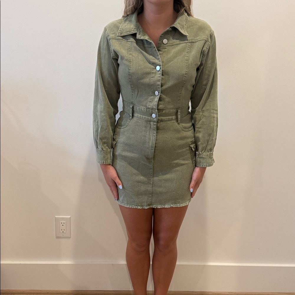Eesome Olive Button-Down Dress